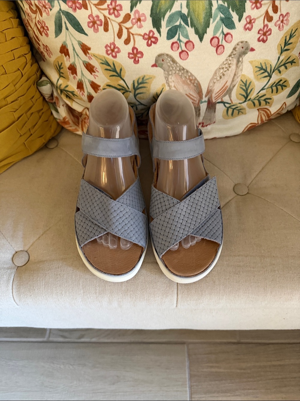 Light Gray Woven Cross-Strap Sandals